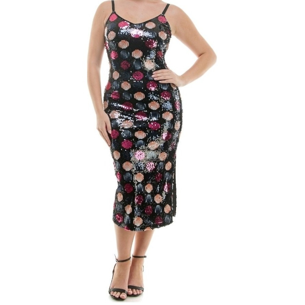 Women Disco Retro Party Glam Clubwear Holiday New Year Dance Sequin Midi Dress 4